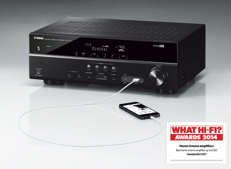钱柜7775.1声道家庭影院收音扩音机RX-V377 荣获2014年度What Hi-Fi?五星评价大奖